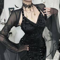 Goth Dark Mall Gothic Mesh See Through Crop Shrung Tops Dámské elegantní kabát Techwear Y2K Grunge Netopýří rukávy Opalovací krém Halenka - náhled 5