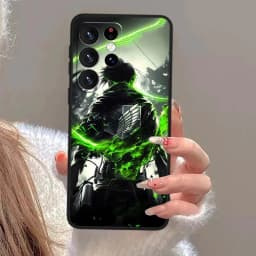 Pouzdro na telefon Attack on Titan s motivem Eren Yeager a anime pro Samsung S25 S24 S23 S22 S21 S20 Lite FE Plus Ultra 5G černé - náhled 6