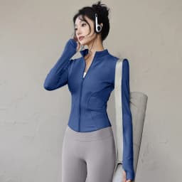 Rychleschnoucí fitness bunda se stojáčkem pro ženy, slim-fit, zip, jóga, dlouhý rukáv, prodyšný běžecký sportovní cyklistický top - náhled 6