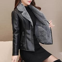 Plush Lapels Faux Faux Leather Jacket For Women Leater Jacket Spring Autumn Slim Fit Cardigan Coat O