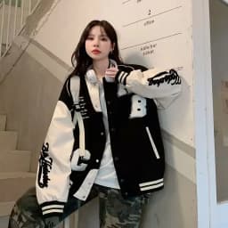 Americký styl baseballové bundy pro ženy jaro podzim nová korejská verze výšivka všestranný volný studentský top trendy značka - náhled 4