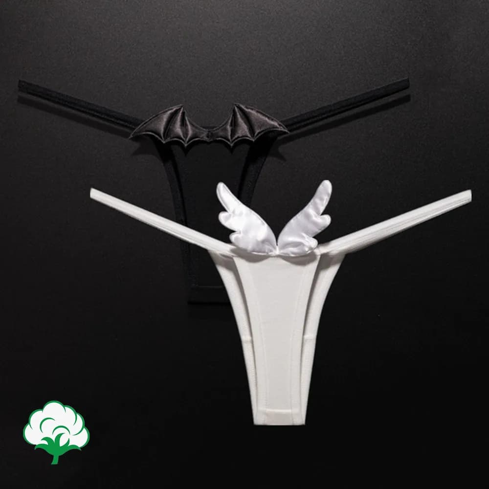 2ks sexy a roztomilé kreslené andělské/démonické bavlněné tanga pro ženy, tenký ramínek, prodyšné, dámské tangá, plus size kalhotky