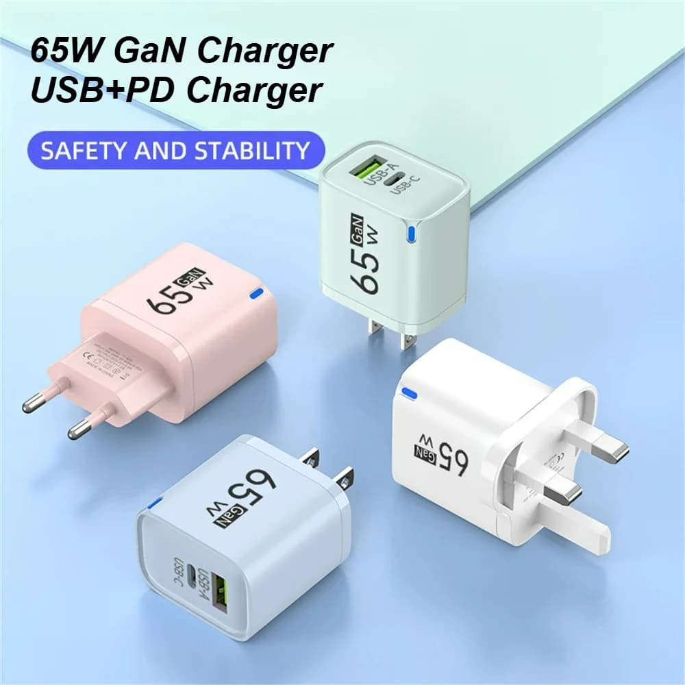 USB 65W GaN nabíječka PD Quick Charge 3.0 typu C rychlé nabíjení cestovní nabíječka EU/US/UK adaptér pro iPhone, Samsung, Xiaomi, telefon