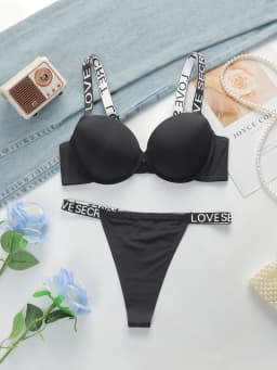 The Best-selling Sexy Gathering Promotion Style Glossy Letter Shoulder Strap Two-piece Women's Under