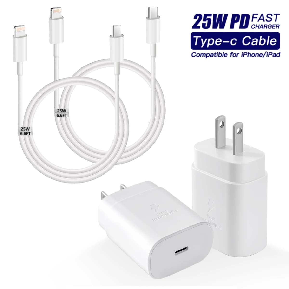 sady 25W PD rychlonabíječky do zásuvky + 20W 6,6 FT kabel pro rychlé nabíjení typu C pro iPhone kompatibilní s iPhone 14/13/12/12/Max/11/Xs Max
