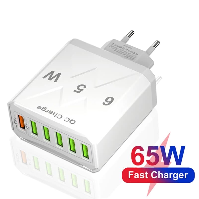 6portová USB rychlonabíječka pro telefon s 6 v 1 víceúčelovou cestovní nabíječkou pro iPhone, Samsung, Mi, Mi, Xiaomi Mi 10, rychlonabíječka, US/EU/KR