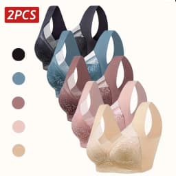 2PCS/Set Women Floral Lace Sport Bras Plus Size Bras Full Cup Backless Vest Female Gather Shock-Proo