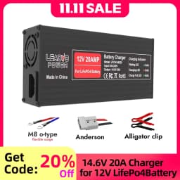 14.6V 20A Smart Lifepo4 Battery Charger 4S 12V High Power For Lithium iron Phosphate LFP RV Battery 