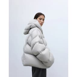 Trendy péřová bunda Silhouette ~90% bílé husí peří s kapucí pro ženy, zaoblené rukávy, zesílený prošívaný kabát, nový model zima 2025 - náhled 5