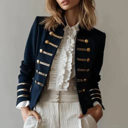 Double Breasted British Style Jacket for WomenVintage Stand Collar Long Sleeve Autumn Short Coat Cas