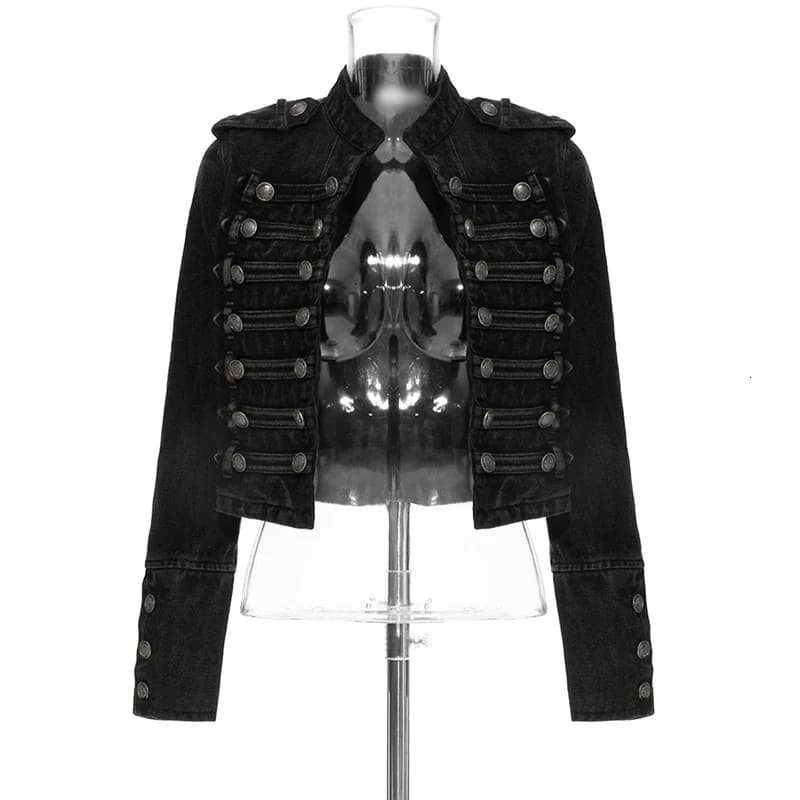 Streetwear Casual Loose Button Split Short Denim Jacket Dámská móda Jaro Podzim 2025 Stojáček s dlouhým rukávem Džínová bunda