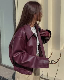 Dámské vintage vínově červené umělé kožené bundy, módní svrchní oblečení, zip na klopě z umělé kůže, podzimní zimní streetwear, dámské krátké topy - náhled 6