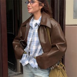 Dámské vintage vínově červené umělé kožené bundy, módní svrchní oblečení, zip na klopě z umělé kůže, podzimní zimní streetwear, dámské krátké topy - náhled 2