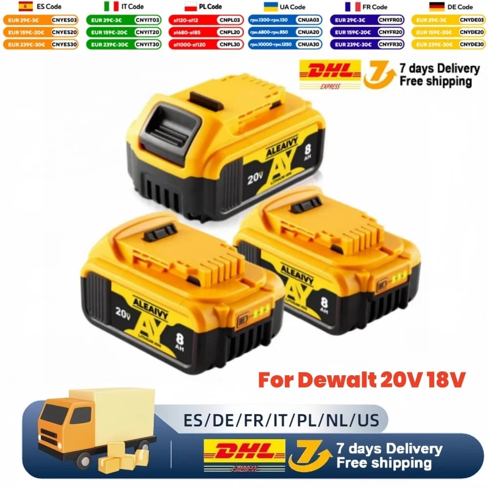 Originální náhradní lithiová baterie DCB200 20V 6,0Ah pro Dewalt 18V DCB184 DCB200 DCB182 DCB180 DCB181 DCB182 DCB201 DCB206
