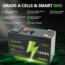 Dobíjecí lithiová baterie LiFePO4 12V 150Ah, vestavěný systém BMS, ideální pro odrážedla, solární panely, chytače ryb, elektrická kola - náhled 2