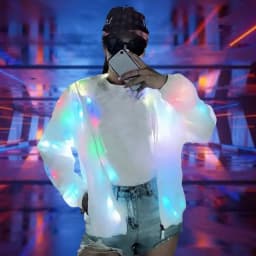 Svítící bunda s kapucí, svítící bunda, LED bunda s kapucí, zářivými barvami, dlouhým rukávem, kapsami na klubové koncerty, taneční večírky - náhled 4