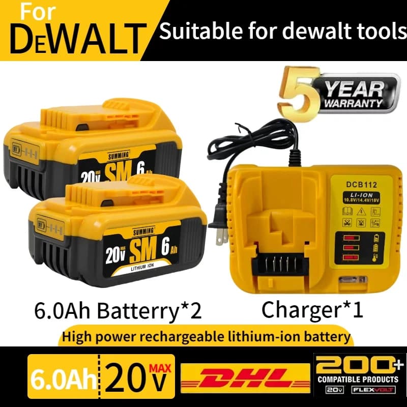 Dobíjecí lithium-iontová baterie 20V 6,0Ah MAX, která může nahradit baterii Dewalt 18/20V, vhodná pro nářadí Dewalt DCF850 DCD796 DCF922