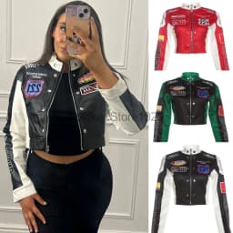 New Women Fashion Hipster Jacket Y2K Letter Printed Hipster Motorcycle Jackets Spring Autumn Single-
