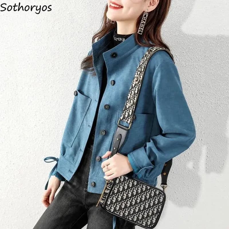 Bunda pro ženy, volná, klasická, jednobarevná, minimalistická, univerzální, nová, ležérní, dámská, korejský styl, pohodlná, něžná, oblíbená, podzimní, elegantní