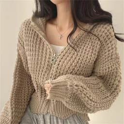 Korejský elegantní pletený svetr kabát ženy podzimní zimní módní pevná mikina s kapucí na zip kardigan dáma ležérní pouliční ležérní styl bunda - náhled 4