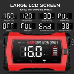 12V/16A 24V/10A nabíječka do auta pro lithiové LiFePO4 olověné baterie 6V 12V 24V AGM gelové RV SUV ATV inteligentní nabíječka a údržbář - náhled 4