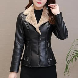 Plyšové klopy z umělé kůže pro ženy, kožená bunda, jaro, podzim, slim fit kardigan, svrchní oblečení, dámská krátká bunda - náhled 2