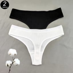 2PCS/Set Classic Black White G-string Panties Women's Cotton Thong Underwear Sexy Panty Female Under
