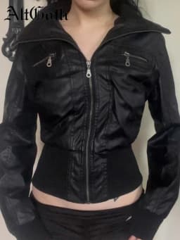 AltGoth Amercian Vintage Pu Leather Jacket Women Streetwear Harajuku Grunge Emo Alternative Grunge Z