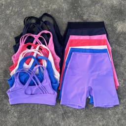 Solid Color High Waist Gym Yoga Short Legging Set Tight Women Cross Back High Impact Shoulder Strap 