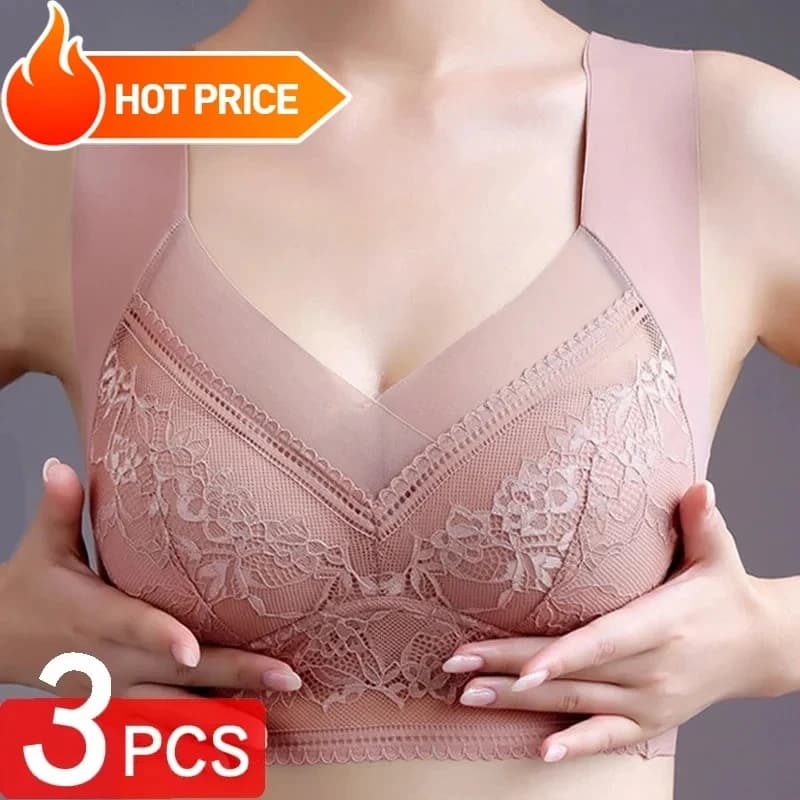 3dílná dámská push-up podprsenka bez kostic - 5 cm přirozený lifting, bezešvá krajka, plus size (L-6XL), bez kostic