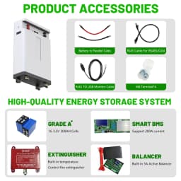 LiFePO4 baterie 51,2 V 300 Ah 15 kWh 48 V lithiová baterie, 6000+ cyklů, CAN RS485 s Bluetooth BMS pro solární invertor, skladem v EU PL - náhled 6