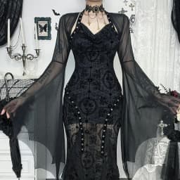 Goth Dark Mall Gothic Mesh See Through Crop Shrung Tops Dámské elegantní kabát Techwear Y2K Grunge Netopýří rukávy Opalovací krém Halenka - náhled 3
