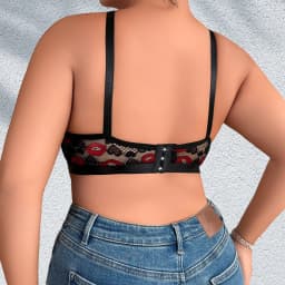 1XL-4XL Plus Size Sexy Dámské Podprsenky Červené Rty Tisk Bez Vycpávky Dámské Spodní Prádlo Nastavitelný Ramenní Popruh Bez Kostic Sexy Lístek - náhled 2