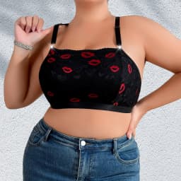 1XL-4XL Plus Size Sexy Dámské Podprsenky Červené Rty Tisk Bez Vycpávky Dámské Spodní Prádlo Nastavitelný Ramenní Popruh Bez Kostic Sexy Lístek - náhled 6