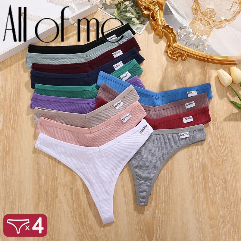 4 ks/sada bavlněných kalhotek s V-pasem, pohodlné spodní prádlo, sexy tanga s T-back pro ženy, spodní prádlo FINETOO