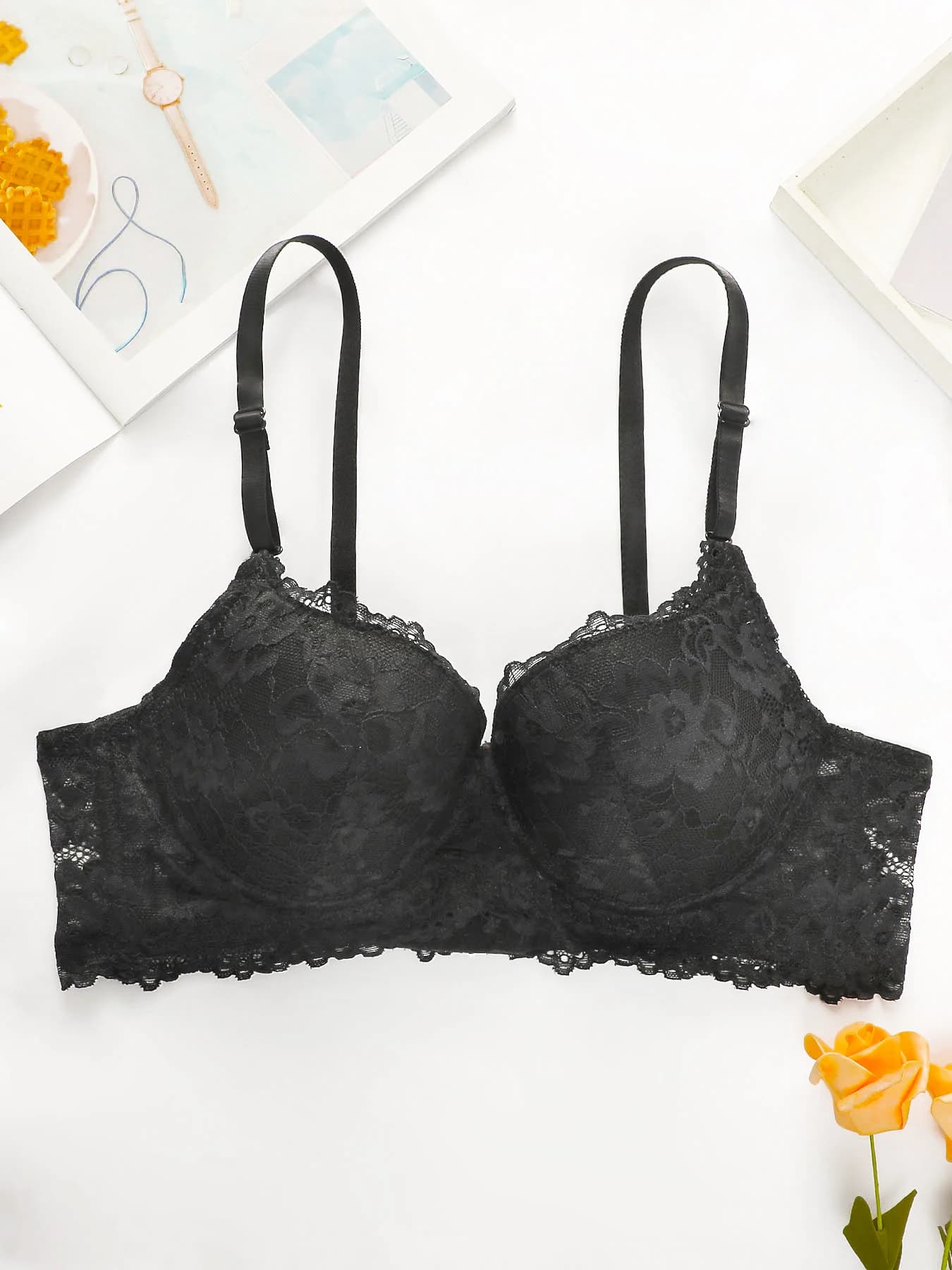 Sexy černá krajková podprsenka s kosticemi pro ženy, push-up vyztužená, pohodlné spodní prádlo s plným pokrytím, tričko, podprsenky pro denní nošení