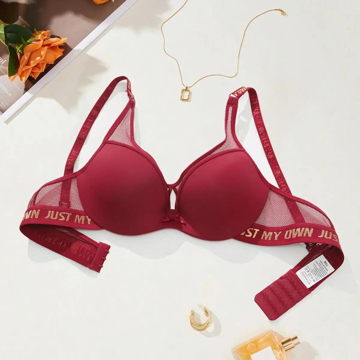 BEAUWEAR Podprsenka s push-up podprsenkou a kosticí pro ženy s malým hrudníkem, síťované spodní prádlo s potiskem písmen, prodyšná 75B 80B 85B 90B