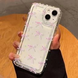 Roztomilý růžový kryt s mašlí a srdíčkem pro iPhone 16 15 14 13 12 11 Pro Max 7 8 Plus X XR XSMax Airbag Anti Fall Průhledný zadní kryt - náhled 3