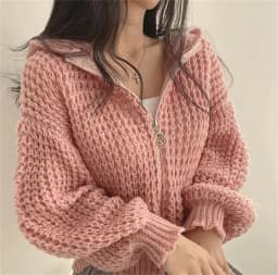 Korejský elegantní pletený svetr kabát ženy podzimní zimní módní pevná mikina s kapucí na zip kardigan dáma ležérní pouliční ležérní styl bunda - náhled 2