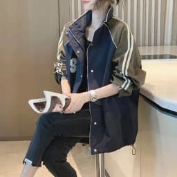Jarní podzimní nové dámské trendy kontrastní barevné patchworkové nadrozměrné bundy na zip, ležérní streetwear kabáty s dlouhým rukávem Y2K - náhled 4