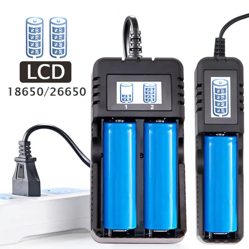 LCD nabíječka baterií 18650 1/2 sloty duální pro nabíjení 26650/18650/14500/16340 4,2V dobíjecí lithium-iontová nabíječka baterií