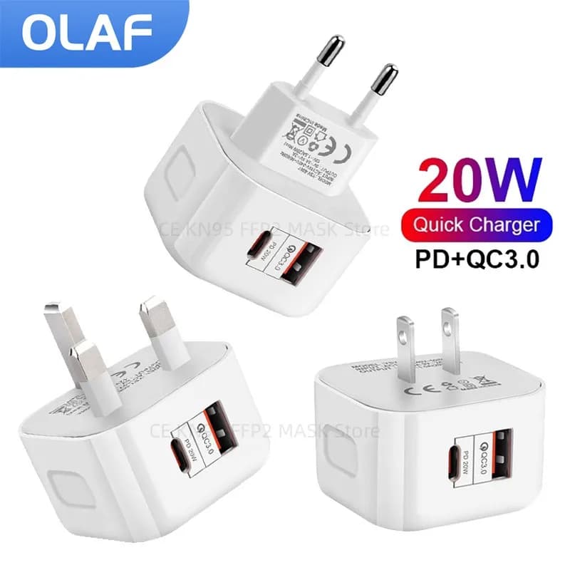 PD20W USB Type-C nabíječka Rychlonabíjecí adaptéry pro telefony pro iPhone Samsung Xiaomi Huawei Nabíječka do zásuvky EU/US/UK