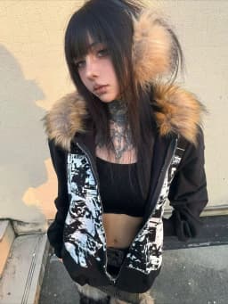 Subkulturní kabáty s kapucí, dámské gotické bundy Harajuku Y2k, americké vintage černé mikiny s umělou kožešinou a potiskem písmen - náhled 2