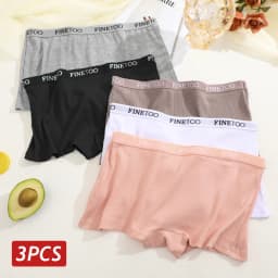 3PCS/Set Women Cotton Boxers Solid Color Boyshorts Low Rise Panties Sexy Breathable Underwear Girls 