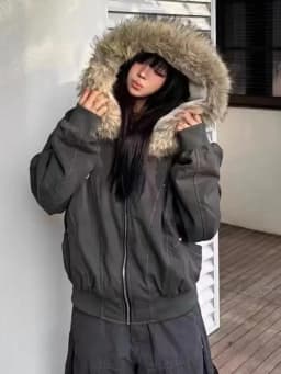 2000s High Street Elegant Fur Patchwork Hooded Coat Thicken Korea Zipper Streetwear Loose Y2k Jacket