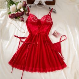 Sexy Bra And Garter Belt Lingerie Hot Red Babydoll Dress Erotic Women Exquisite 3-Piece Sets Thong N