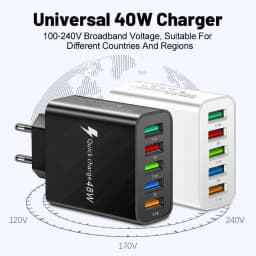 48W USB nabíječka pro telefon s 5 porty, rychlonabíječka Quick Charge 3.0 pro iPhone 14 13, Samsung OnePlus, Xiaomi, EU/US, vícenásobná zástrčka - náhled 5