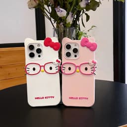3D Cartoon Glasses Hello Kitty Soft Silicone Case for iPhone 11 12 13 Mini 14 15 16 17 Pro X XS Max 