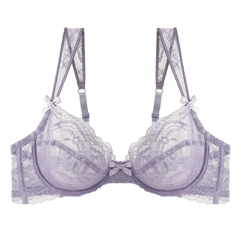 Sexy ultra tenká krajková podprsenka dámská push-up podprsenka dutá transparentní nařasená spodní prádlo francouzské elegantní dámy s mašlí a kosticemi