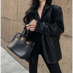 Retro American Black Leather Jacket Women's Long Sleeve Fashionable Personality Motorcycle Clothes S